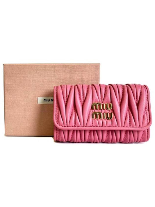 Gold Logo Plaque Matelasse Leather Key Holder Pink - MIU MIU - BALAAN 2