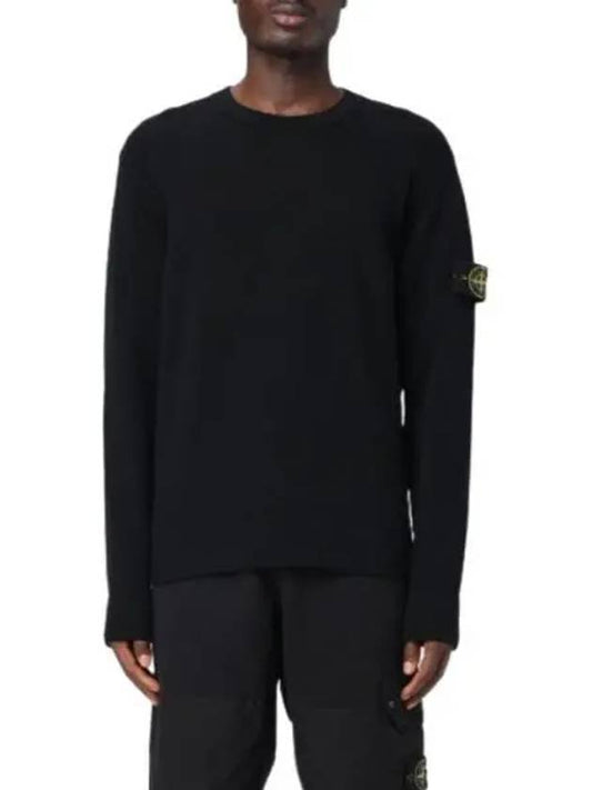 Compass Badge Crewneck Virgin Wool Knit Top Black - STONE ISLAND - BALAAN 2