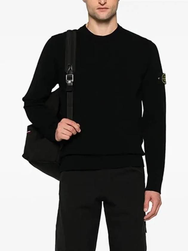 Compass Badge Crewneck Virgin Wool Knit Top Black - STONE ISLAND - BALAAN 3