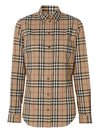 Button Down Collar Vintage Check Stretch Cotton Long Sleeve Shirt Beige - BURBERRY - BALAAN.