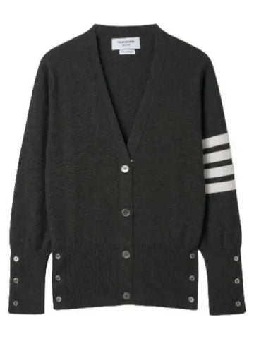 Cashmere diagonal classic V neck cardigan dark gray - THOM BROWNE - BALAAN 1