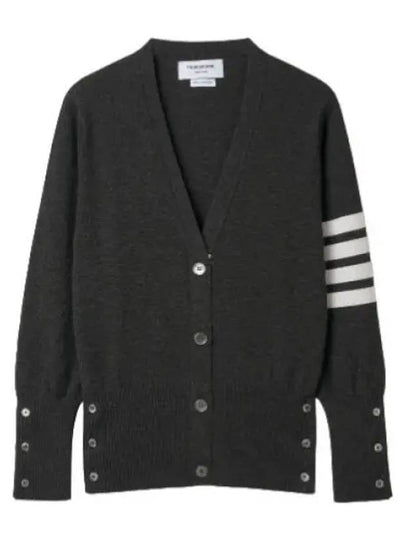 4-Bar V-Neck Cashmere Cardigan Dark Grey - THOM BROWNE - BALAAN 2