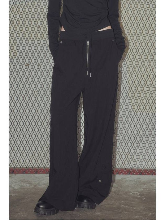 Nylon color combination wide pocket banding pants black - DIAIRE - BALAAN 1