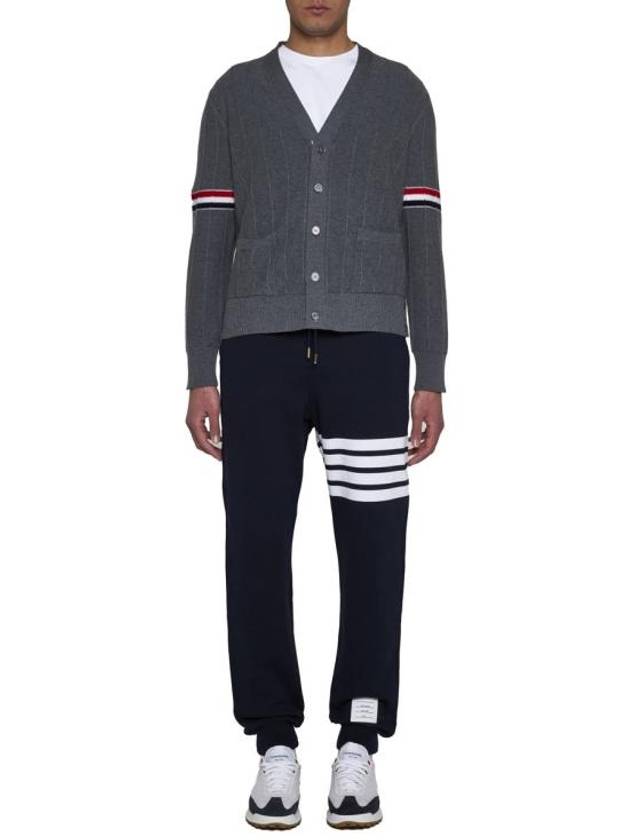 RWB V-neck Striped Virgin Wool Cardigan Grey - THOM BROWNE - BALAAN 3