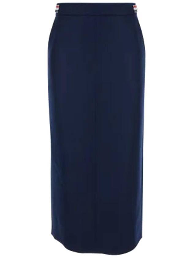 Side tab solid wool twill midi H line skirt blue - THOM BROWNE - BALAAN 2