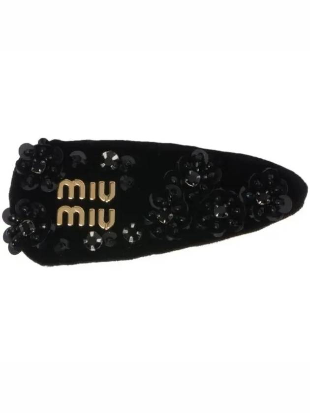 Metal Lettering Logo Velvet Hair Pin Black - MIU MIU - BALAAN 2