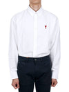 Button Down Boxy Fit Oxford Long Sleeve Shirt Natural White - AMI - BALAAN 4