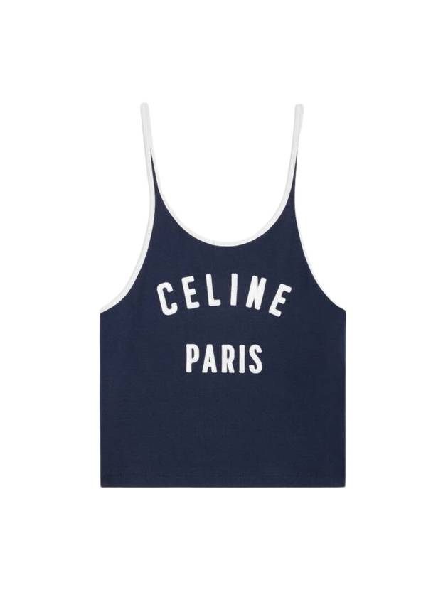 Satin Patch Cotton Jersey Sleeveless Navy - CELINE - BALAAN 1