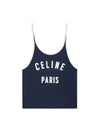 Satin Patch Cotton Jersey Sleeveless Navy - CELINE - BALAAN 1