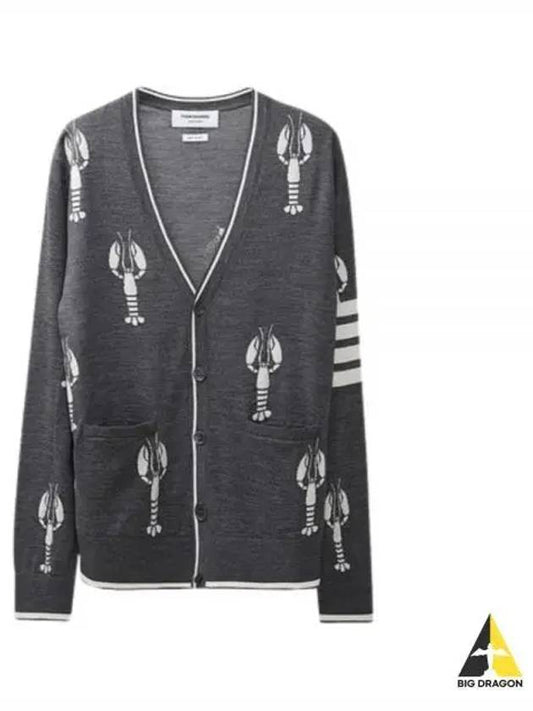 Lobster Merino Relaxed V-neck Cardigan Medium Grey - THOM BROWNE - BALAAN 2