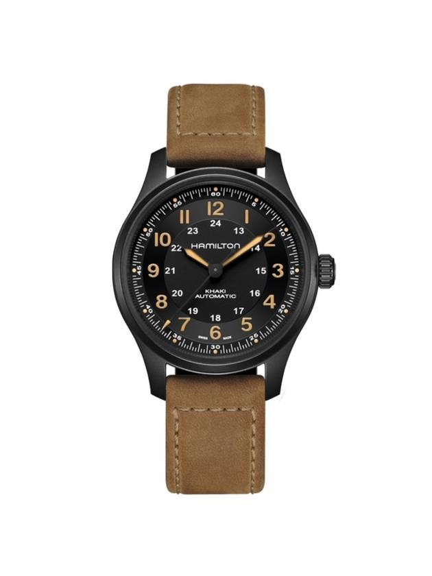 Khaki Field Titanium Leather Watch Black - HAMILTON - BALAAN 1