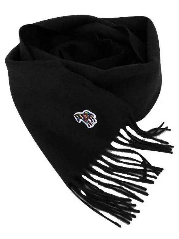 Zebra Logo Patch Wool Muffler Black - PAUL SMITH - BALAAN.