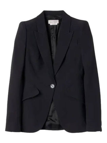 Peak Shoulder Leaf Crepe Jacket Black Formal Suit Blazer - ALEXANDER MCQUEEN - BALAAN 1