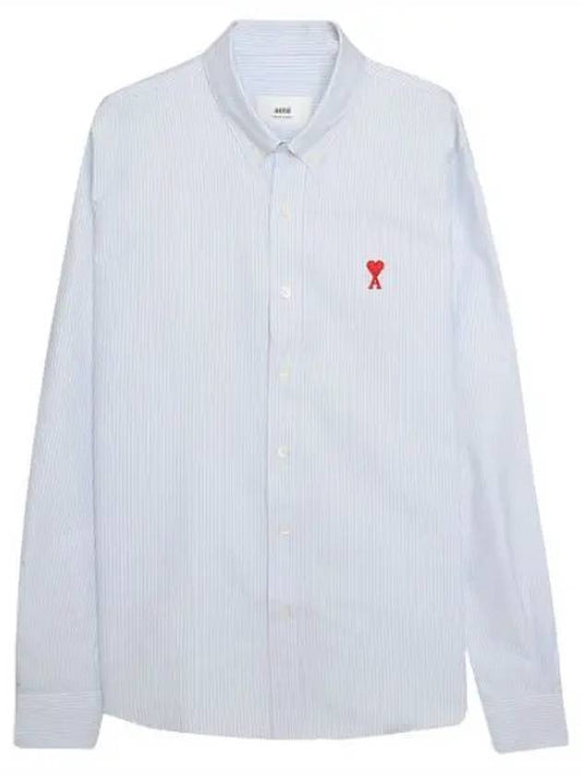 Long sleeve shirt chain stitch heart logo oxford stripe - AMI - BALAAN 1