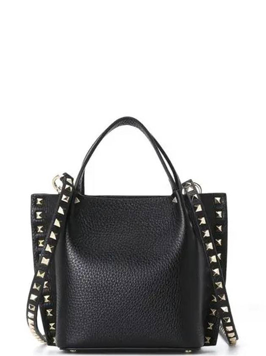 Rockstud Strap Tote Bag Black - VALENTINO - BALAAN 2