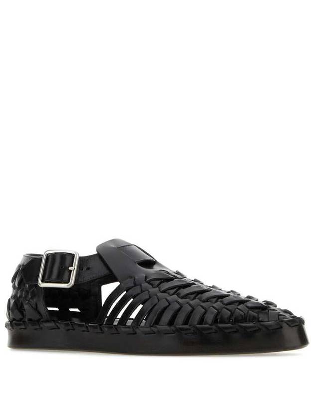 Woven Flat Leather Sandals Black - JIL SANDER - BALAAN 3