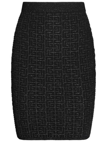 PB Labyrinth Knit Pencil Skirt Black - BALMAIN - BALAAN 1