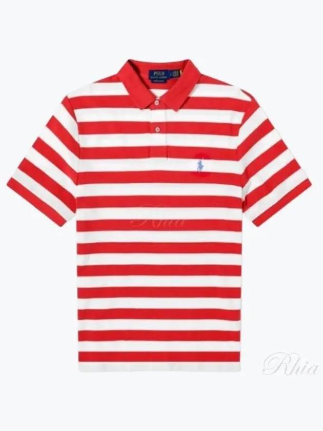 Embroidery Logo Stripes Cotton Polo Shirt White Red - POLO RALPH LAUREN - BALAAN 2