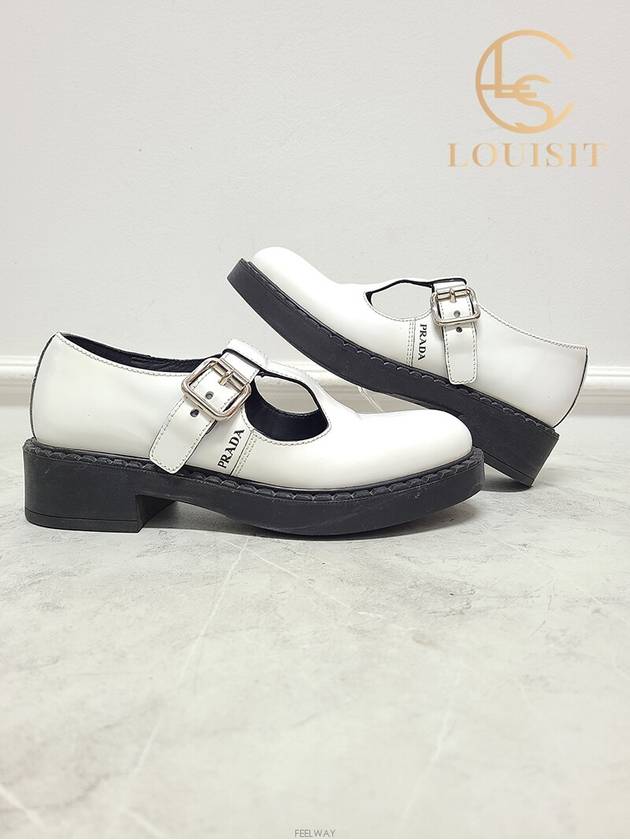 Used luxury goods Lewis It 36 5 White brushed leather Mary Jane T strap loafers - PRADA - BALAAN 4