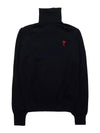 Men's Heart Logo Wool Turtleneck Black - AMI - BALAAN 2