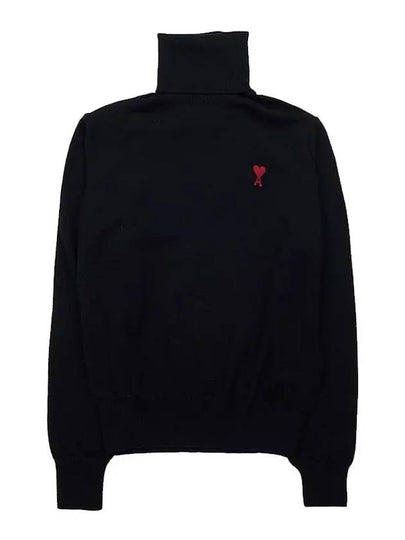 Men's Heart Logo Wool Turtleneck Black - AMI - BALAAN 2