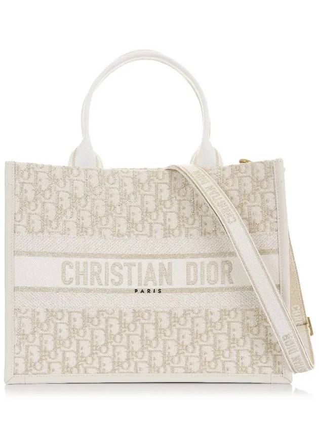 Medium Book Oblique Embroidery With Gold Tone Metallic Thread And Calfskin Tote Bag Latte - DIOR - BALAAN 3