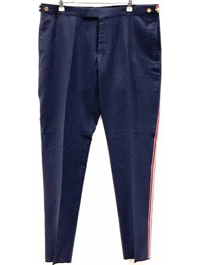 Three Stripe Tab Seersucker Straight Pants Navy - THOM BROWNE - BALAAN 2