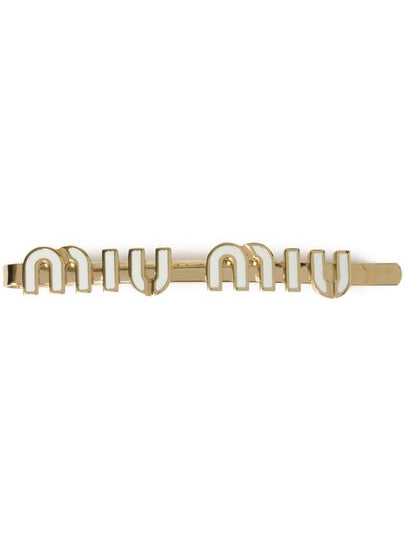 Enamel Metal Hair Clip Gold White - MIU MIU - BALAAN 2