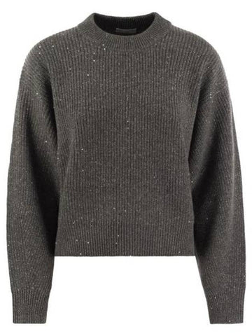 Micro Paillette Knit Top Grey - BRUNELLO CUCINELLI - BALAAN 1