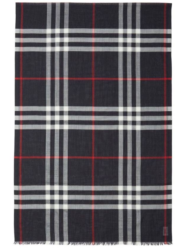 Checkered Wool Silk Scarf Navy - BURBERRY - BALAAN 3