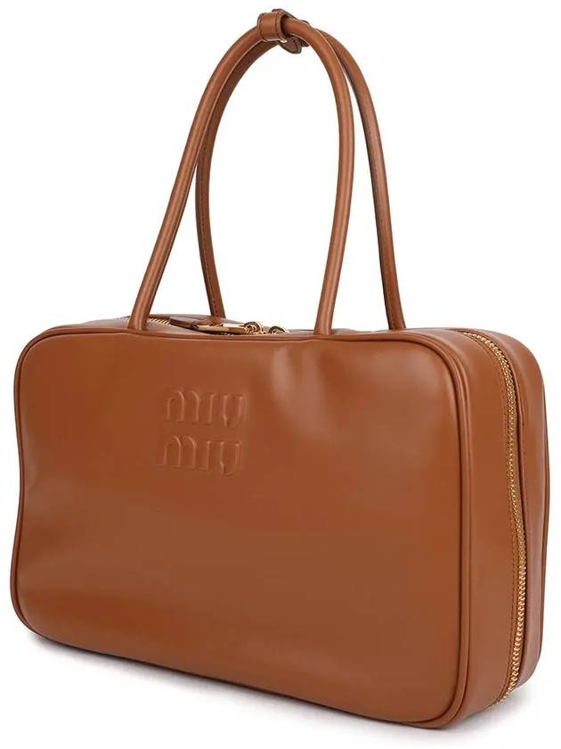 Leather Beau Tote Bag Cognac - MIU MIU - BALAAN 3