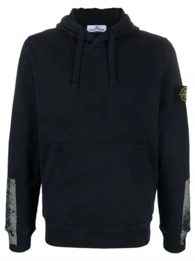 Tape For Print Brushed Cotton Fleece Hoodie Navy - STONE ISLAND - BALAAN 2