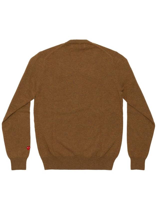 Small Red Heart Wappen V-Neck Wool Knit Top Brown - COMME DES GARCONS - BALAAN 3