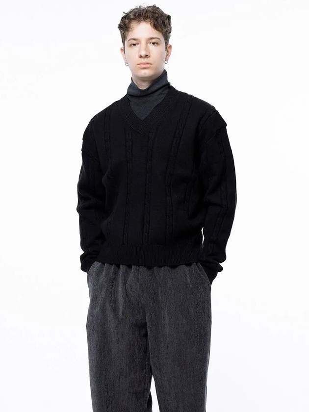 Men s M243TP07BK Dense Cable V neck Knit Black - CHANCE'S NOI - BALAAN 1