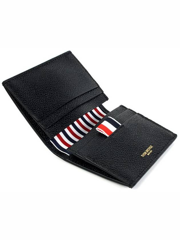 Pebble Grained Leather Double Card Wallet Black - THOM BROWNE - BALAAN 3