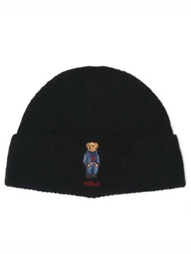 Bear Rib Knit Beanie Black - POLO RALPH LAUREN - BALAAN 2