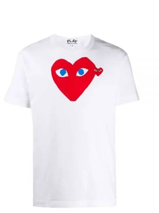 Play Men's Double Blue Eyes Heart Red Wappen Short Sleeve T-Shirt White - COMME DES GARCONS - BALAAN 2