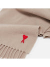 Small Heart Logo Classic Wool Fringe Scarf Beige - AMI - BALAAN 7