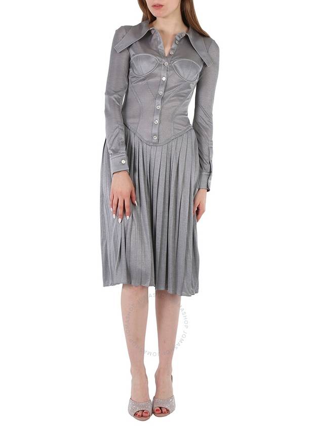 Burberry Grey Melange Marcella Pleated Jersey Corset Dress, Brand Size 4 (US Size 2) - BURBERRY - BALAAN 1