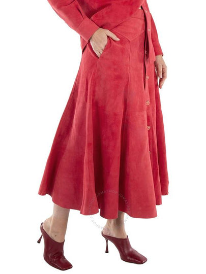 Chloe Ladies Scarlet Red Button-Up Suede Skirt, Brand Size 36 (US Size 4) - CHLOE - BALAAN 2