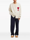 Heart Logo V Neck Wool Cardigan Off White - AMI - BALAAN 6