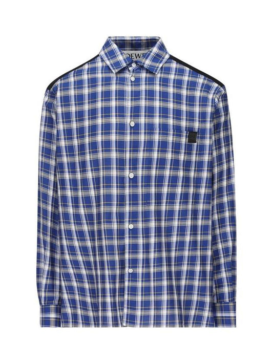 Fleece Back Check Cotton Long Sleeve Shirt Black Blue - LOEWE - BALAAN 1