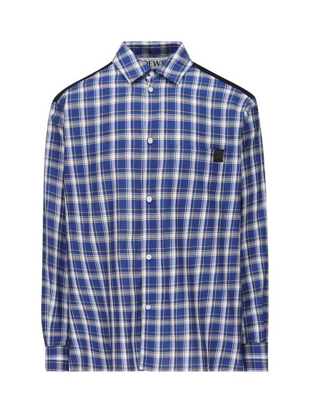 Fleece Back Check Cotton Long Sleeve Shirt Black Blue - LOEWE - BALAAN 1