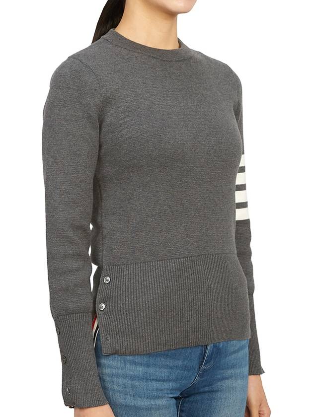 Milano Stitch Crewneck 4-Bar Cotton Crepe Knit Top Grey - THOM BROWNE - BALAAN 4