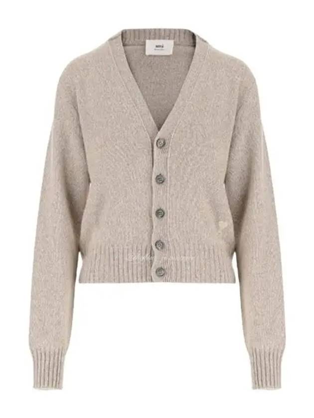 Embroidered Heart Logo Cashmere Cardigan Champagne - AMI - BALAAN 2