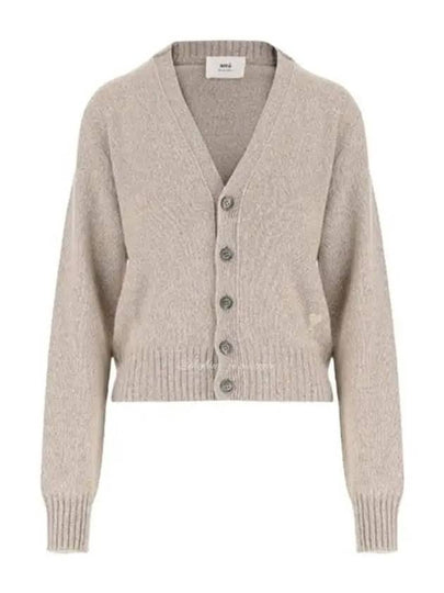 Embroidered Heart Logo Cashmere Cardigan Champagne - AMI - BALAAN 2