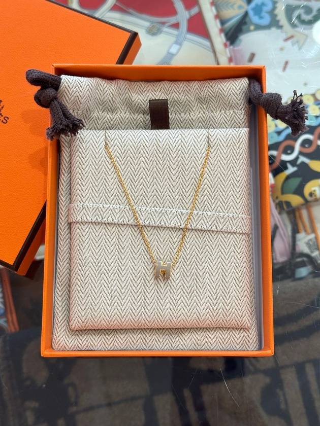 Mini Pop H Pendant Necklace Gold Marron Glace - HERMES - BALAAN 2