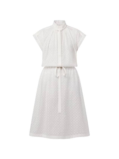 Monogram Fil Coupé Lavaliere Collar Midi Dress White - LOUIS VUITTON - BALAAN 1