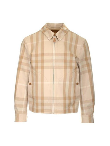 Men's Reversible Check Cotton Collar Zip-Up Jacket Beige - BURBERRY - BALAAN 1