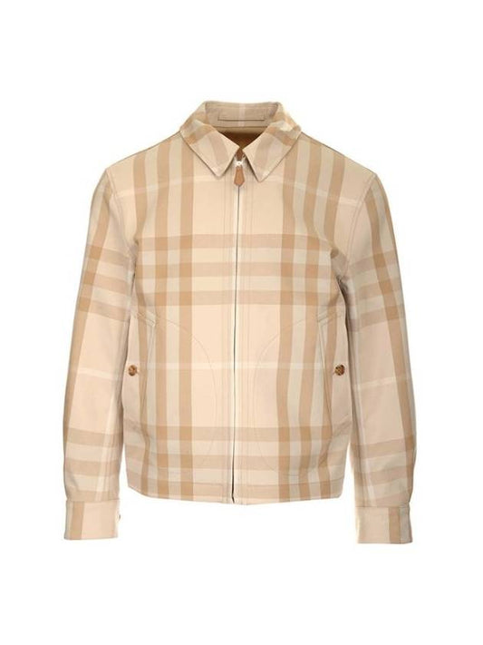 Men's Reversible Check Cotton Collar Zip-Up Jacket Beige - BURBERRY - BALAAN 1